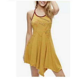 Free People Sun Dress NWT XS New Batter Up Summer 100% Cotton Yellow Cross Back
